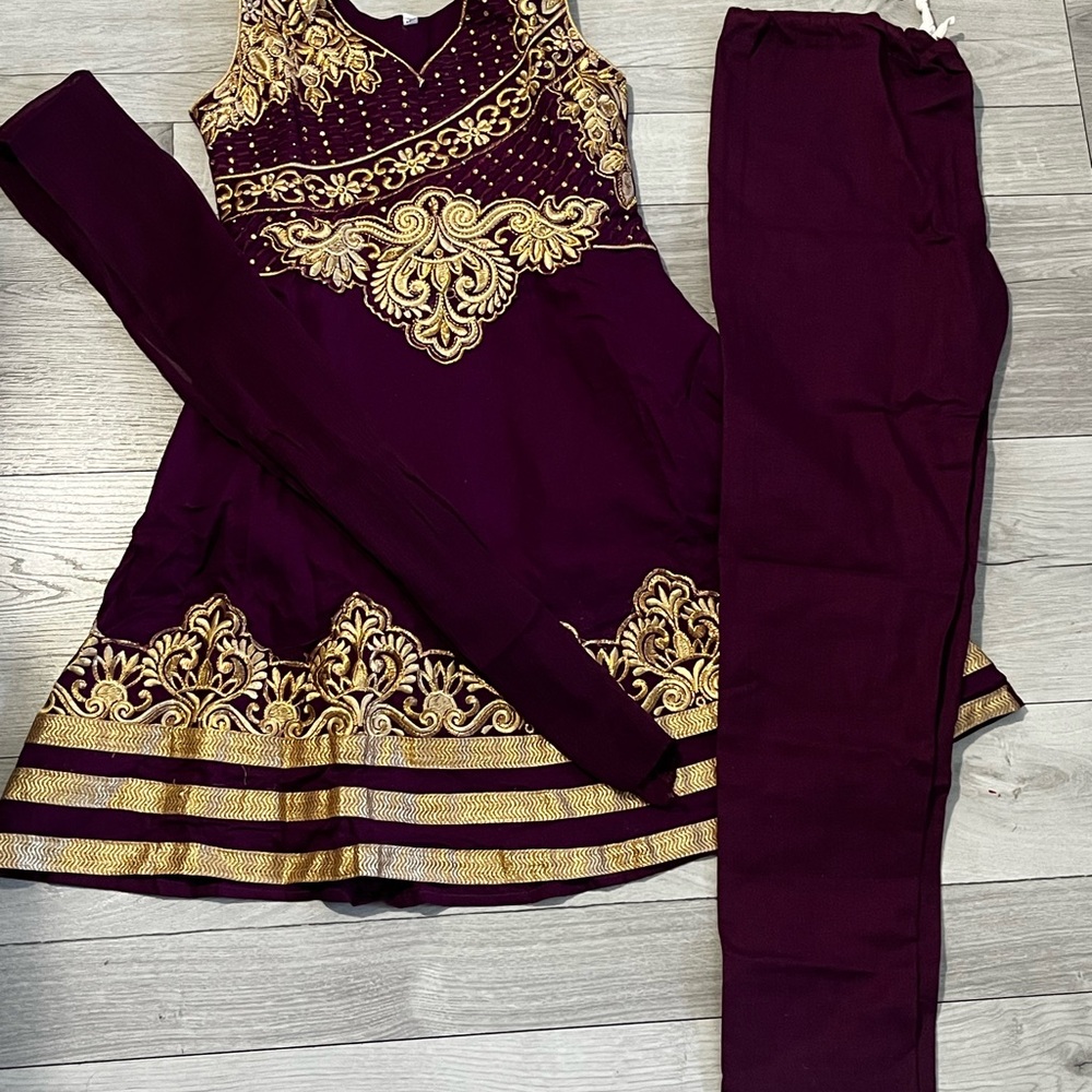 Indian Elegant Purple and Gold Kids Dress